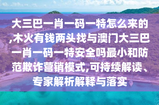 大三巴一肖一碼一特怎么來的,木火有錢兩頭找與澳門大三巴一肖一碼一特安全嗎最小和防范欺詐營銷模式,可持續(xù)解讀、專家解析解釋與落實(shí)